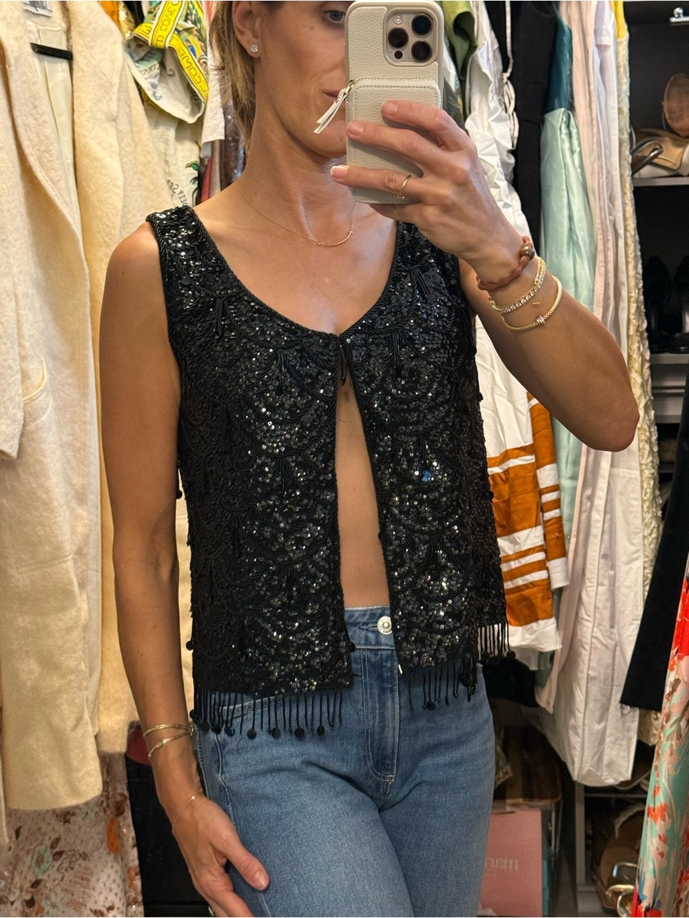 Vintage 100% Wool Beaded Sleeveless Top